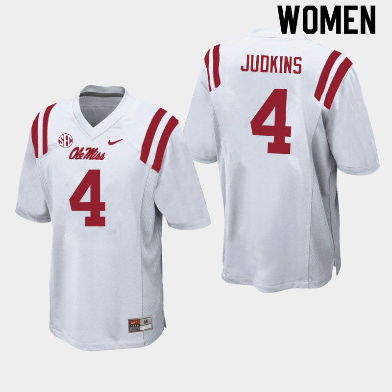 Women #4 Quinshon Judkins Ole Miss Rebels College Football Jerseys Sale-White - Click Image to Close